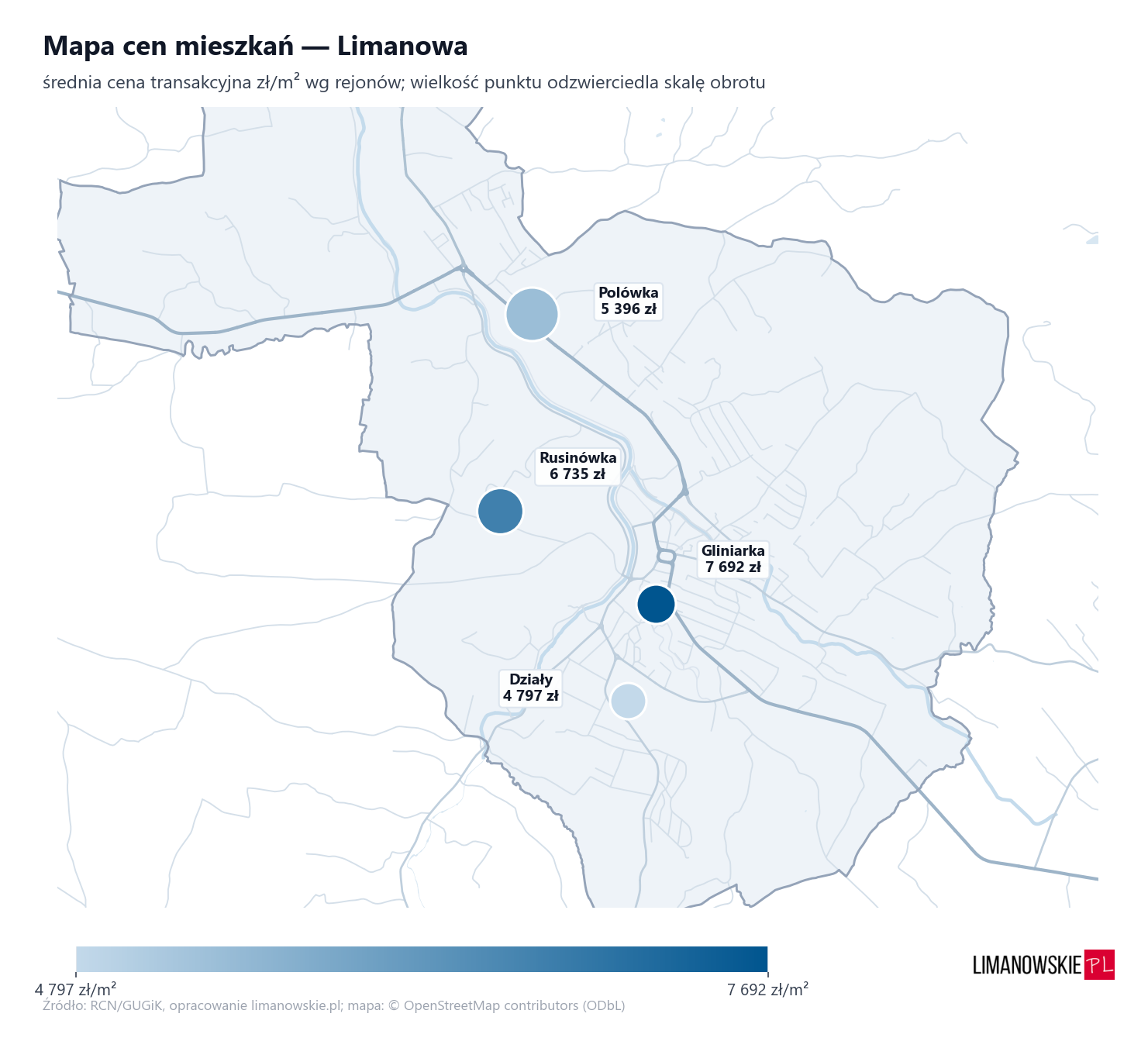 Mapa cen mieszkań - Limanowa