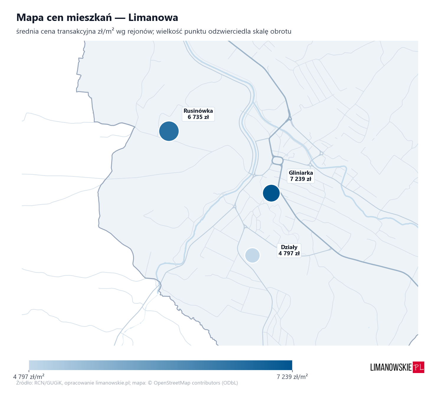 Mapa cen mieszkań - Limanowa