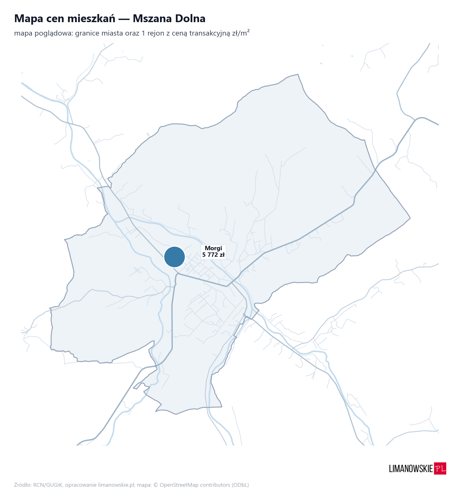 Mapa cen mieszkań - Mszana Dolna