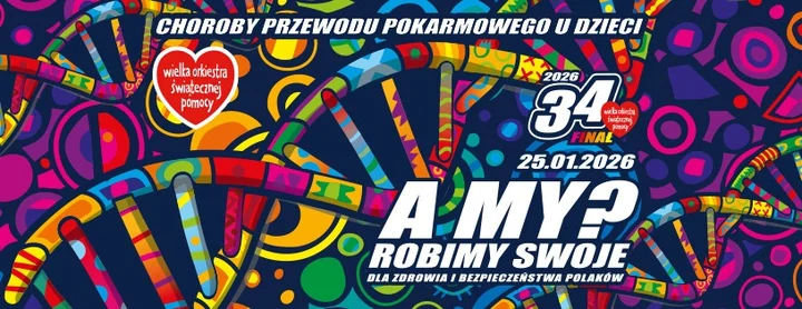 Grafika promocyjna wydarzenia 34. Finał Wielkiej Orkiestry Świątecznej Pomocy w Limanowej