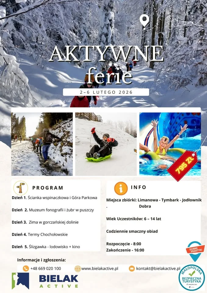 Grafika promocyjna wydarzenia Aktywne ferie — zimowa półkolonia 2–6 lutego 2026