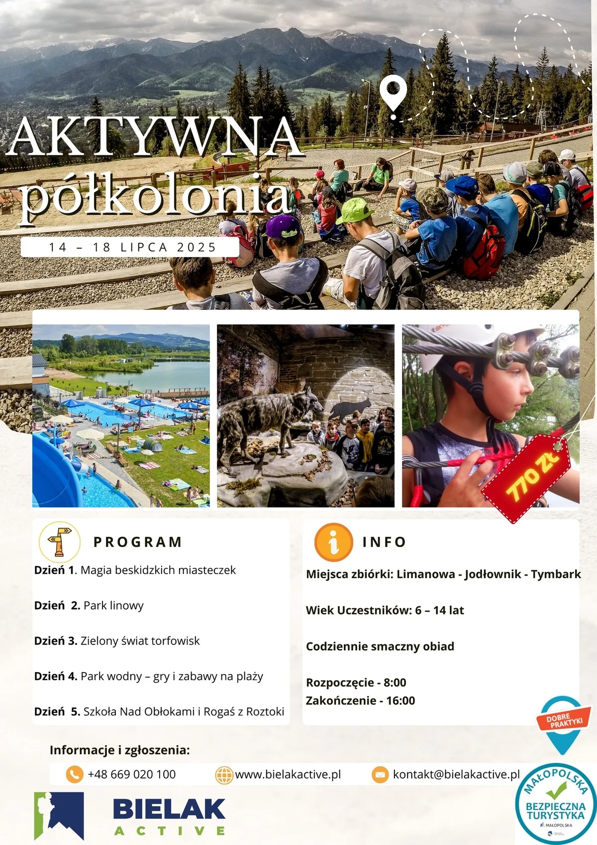 Grafika promocyjna wydarzenia Letni program półkolonii dla dzieci w Limanowej