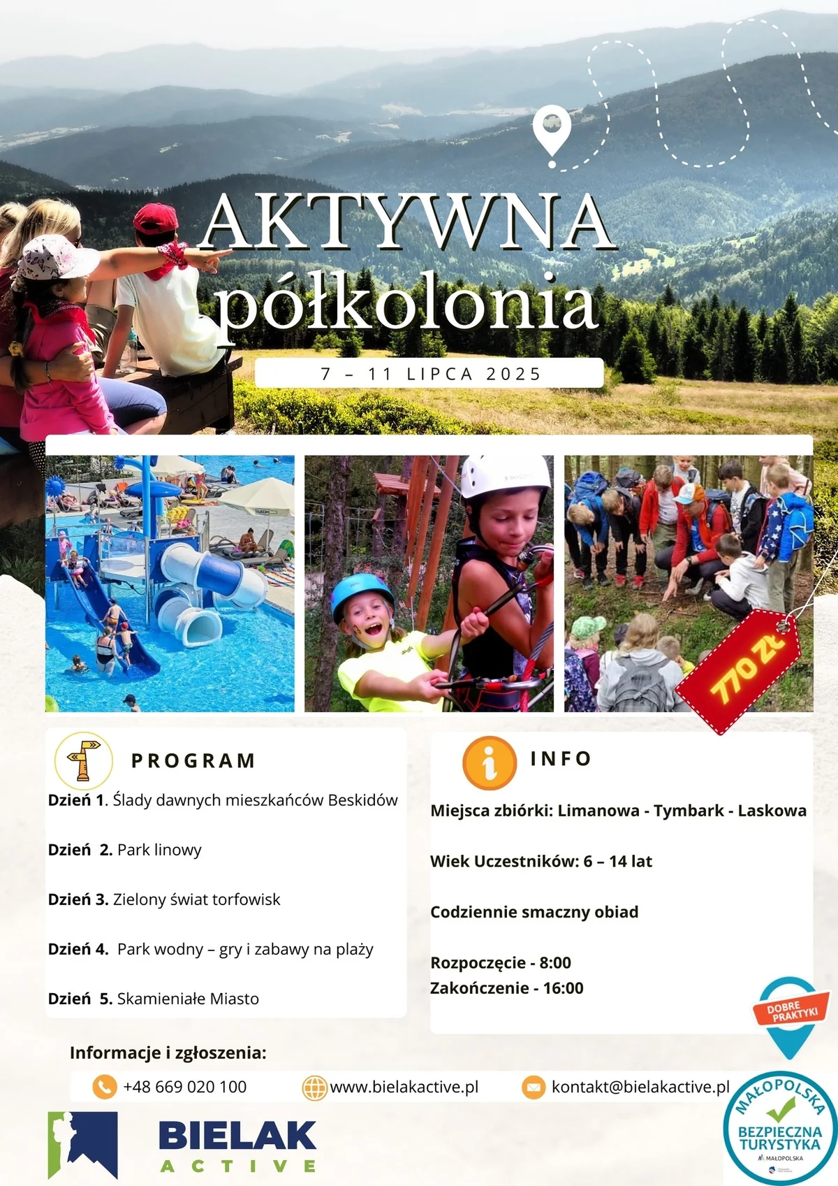 Grafika promocyjna wydarzenia Letnia półkolonia dla dzieci w Limanowej i okolicach