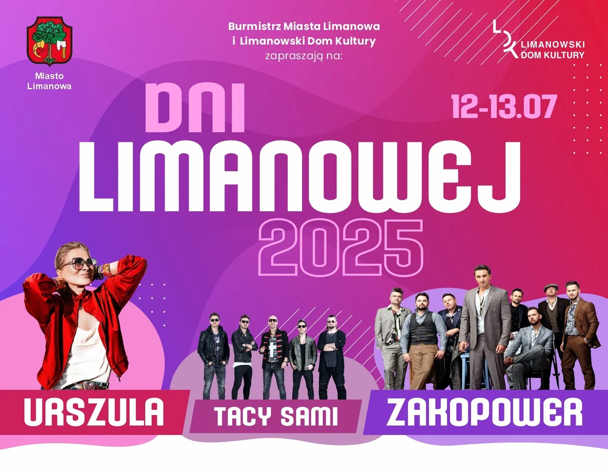 Grafika promocyjna wydarzenia Muzyczne wydarzenie w Limanowej zaplanowane na lipiec 2025