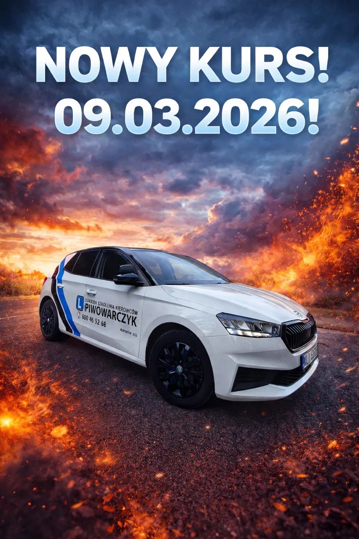 Grafika promocyjna wydarzenia Nauka Jazdy Piwowarczyk — nowy kurs dla 17-latków (9 marca 2026)