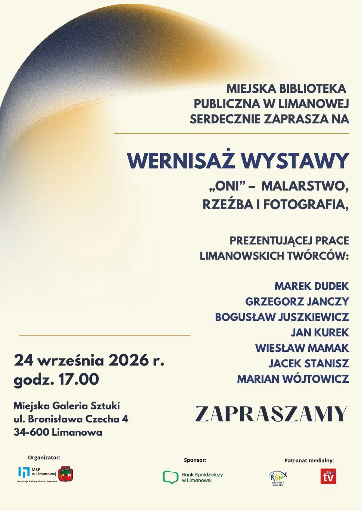 Grafika promocyjna wydarzenia „Oni” – wystawa prac limanowskich twórców