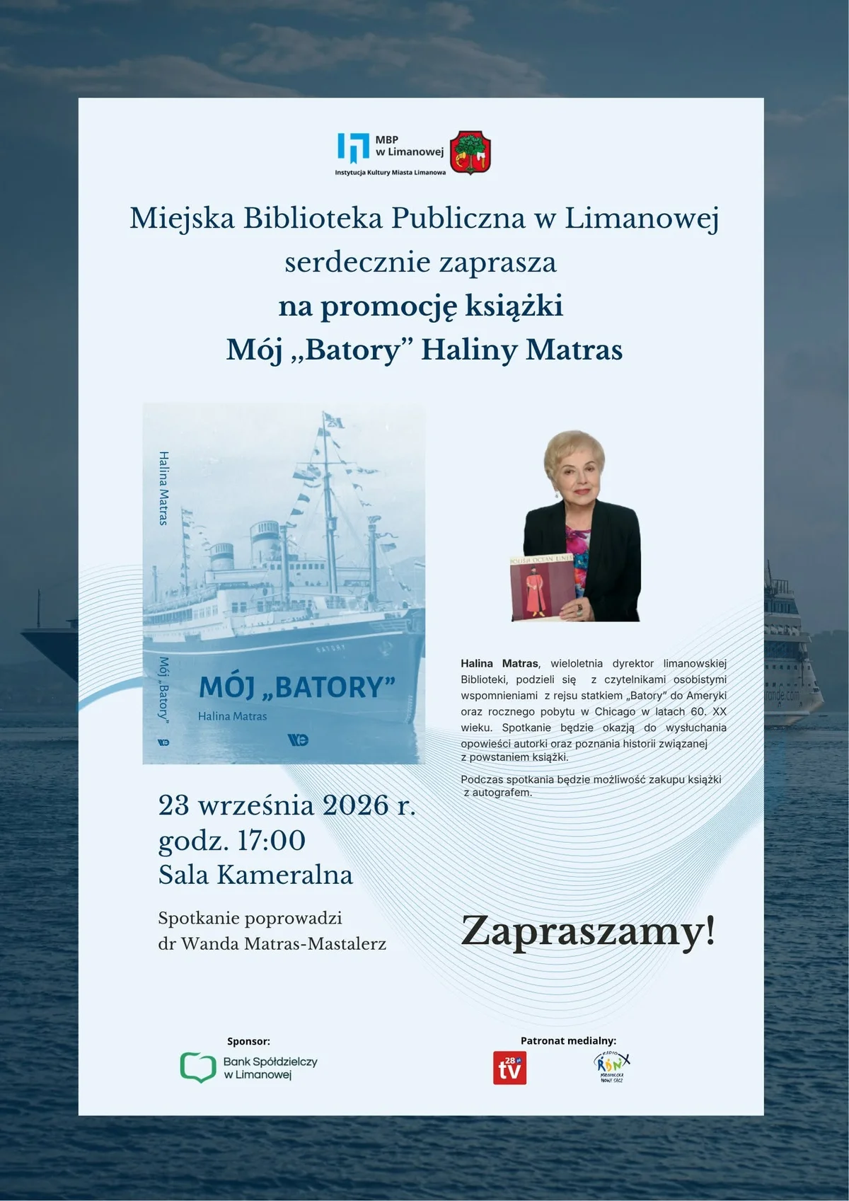 Grafika promocyjna wydarzenia Spotkanie autorskie z Haliną Matras połączone z promocją książki „Mój Batory”