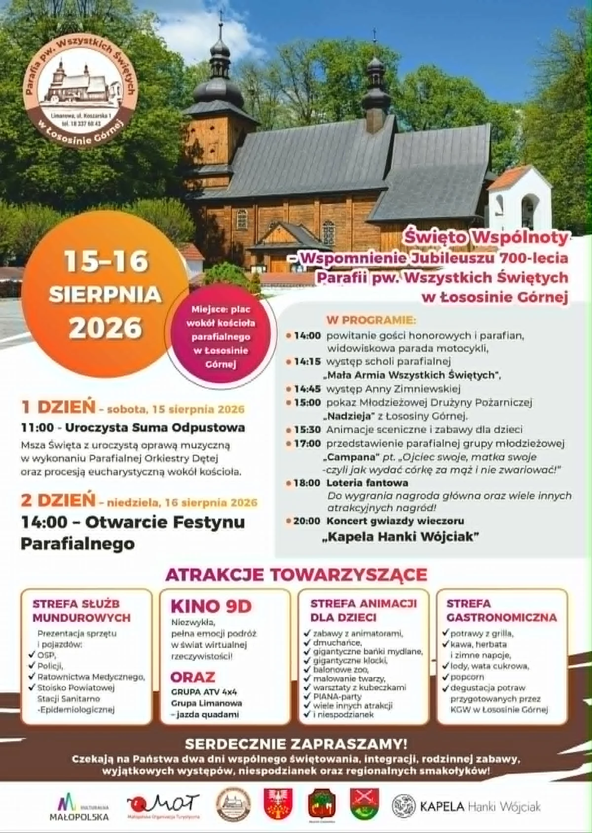 Grafika promocyjna wydarzenia Święto Wspólnoty – wspomnienie jubileuszu 700-lecia Parafii pw. Wszystkich Świętych w Łososinie Górnej