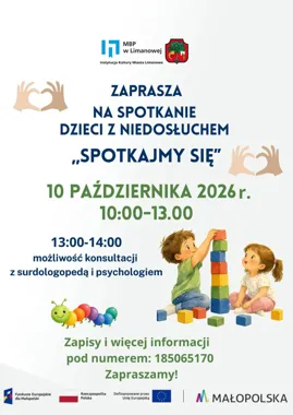 Grafika promocyjna wydarzenia „Biblioteka dla każdego” – spotkanie w ramach cyklu „Spotkajmy się”