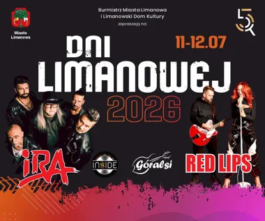 Grafika promocyjna wydarzenia Dni Limanowej 2026 – dwa dni koncertów, atrakcji i letniej zabawy