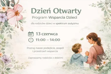 Grafika promocyjna wydarzenia Dzień Otwarty Programu Wsparcia Dzieci w Limanowej