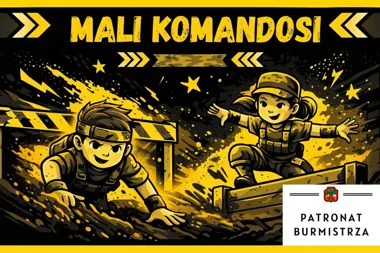 Grafika promocyjna wydarzenia Mali Komandosi 2026 w Limanowej – bieg z przeszkodami dla dzieci
