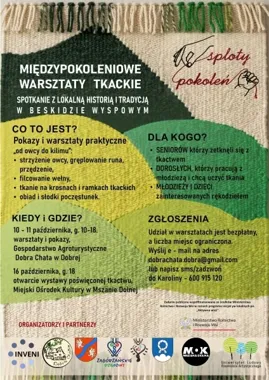 Grafika promocyjna wydarzenia Sploty pokoleń – międzypokoleniowe warsztaty tkackie