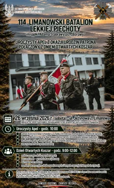 Grafika promocyjna wydarzenia Uroczysty apel i dzień otwartych koszar w Limanowej