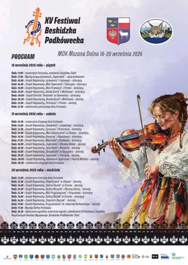 Grafika promocyjna wydarzenia XV Festiwal Zespołów Regionalnych Beskidu Wyspowego „Beskidzka Podkówecka”