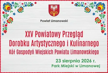 Grafika promocyjna wydarzenia XXV Powiatowy Przegląd Dorobku Artystycznego i Kulinarnego Kół Gospodyń Wiejskich Powiatu Limanowskiego