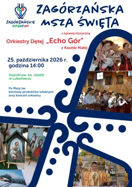 Grafika promocyjna wydarzenia Zagórzańska Msza św. z oprawą muzyczną Orkiestry Dętej ECHO GÓR
