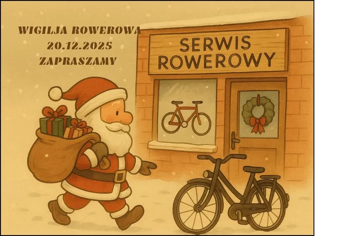 Grafika promocyjna wydarzenia WIGILIA ROWEROWA 2025 — świąteczna przejażdżka rowerowa w Limanowej
