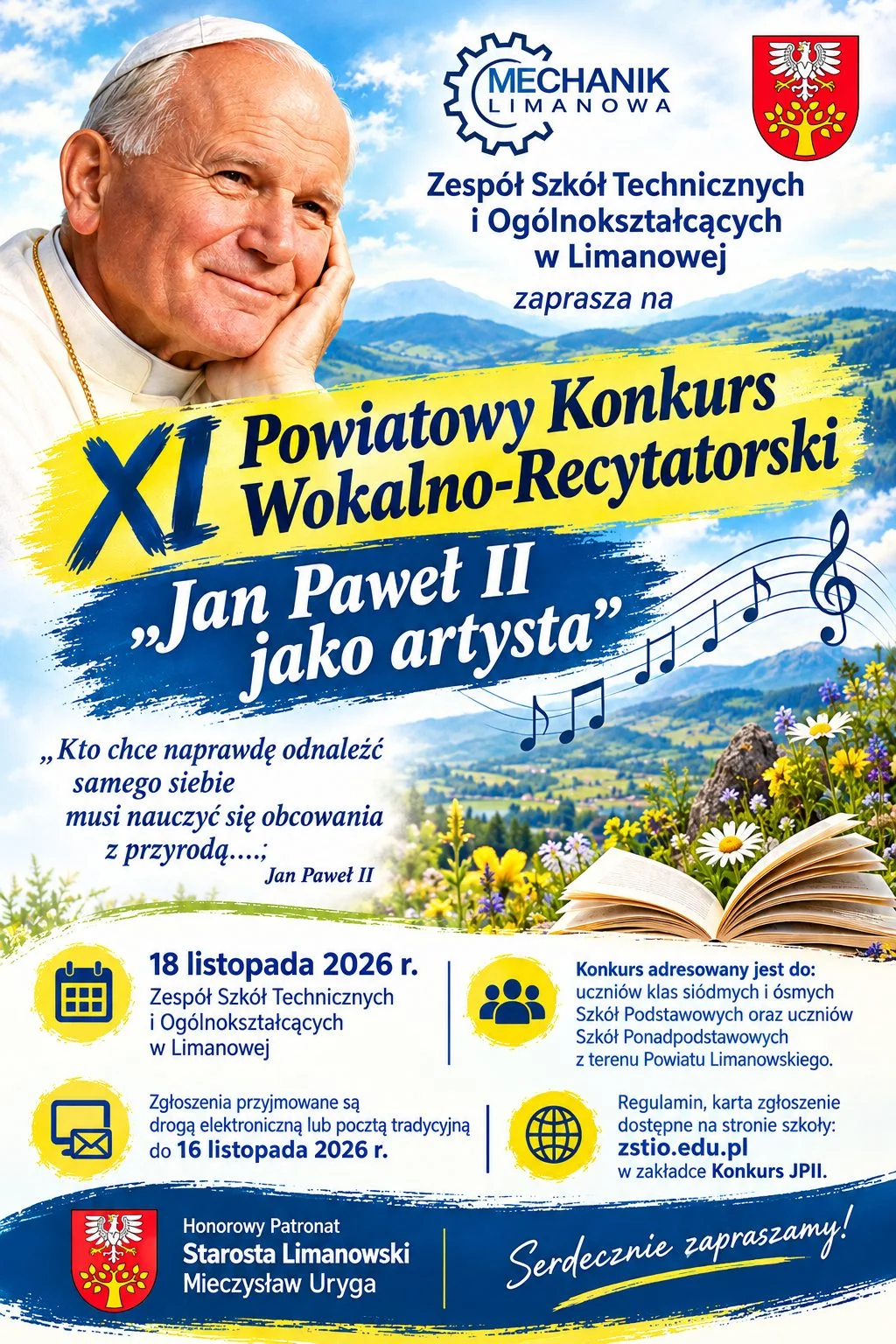 Grafika promocyjna wydarzenia Konkurs wokalno-recytatorski o Janie Pawle II w Limanowej