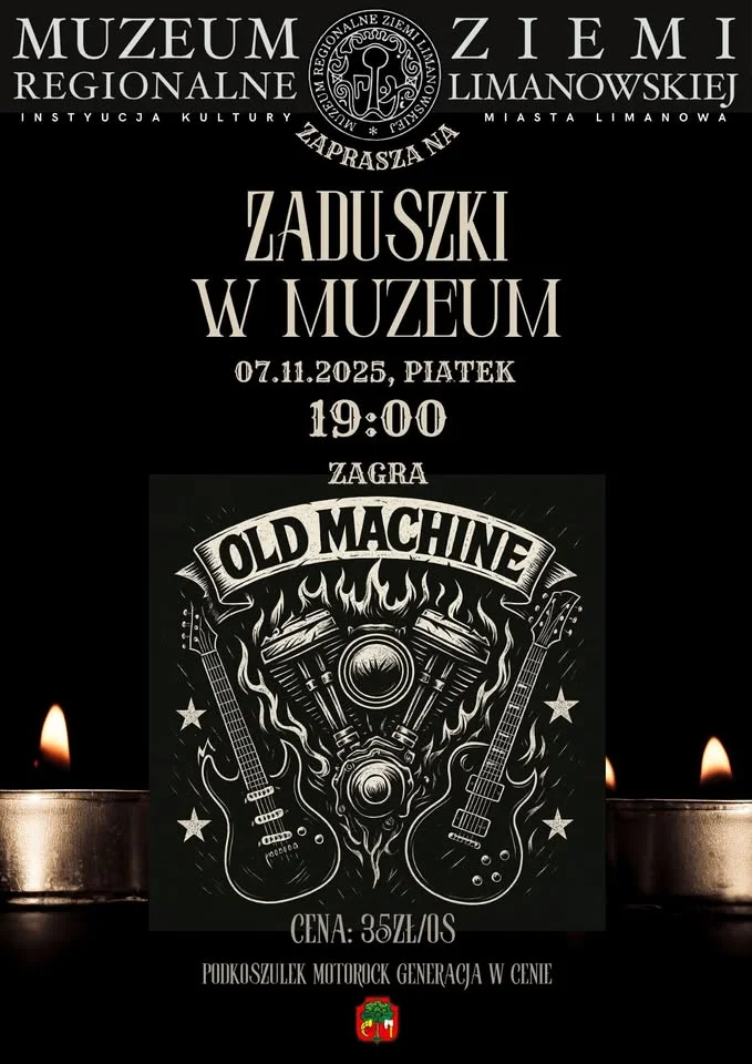 Grafika promocyjna wydarzenia Zaduszki w Muzeum: koncert OldMachine w Limanowej