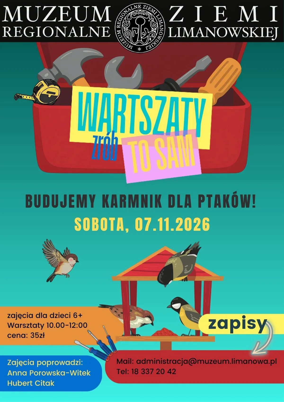 Grafika promocyjna wydarzenia „ZRÓB TO SAM!” – warsztaty budowania karmników dla ptaków