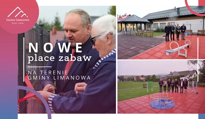 Cztery nowe place zabaw w gminie Limanowa. Każdy ma inny zestaw urządzeń