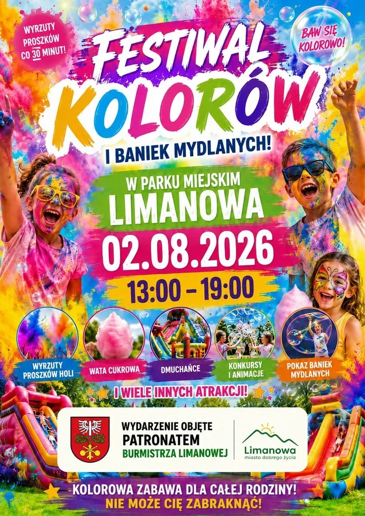 Kolory, bańki i proszki Holi. Rodzinny festiwal odbędzie się w Limanowej