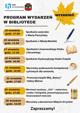 Osiem wydarzeń i spotkania dla dzieci. Wrzesień w limanowskiej bibliotece