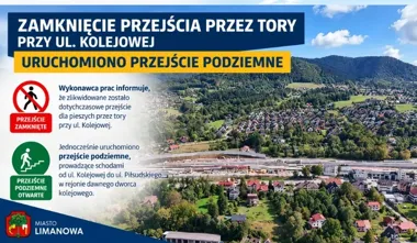 Przejście przez tory przy ul. Kolejowej zlikwidowane. Jest przejście podziemne