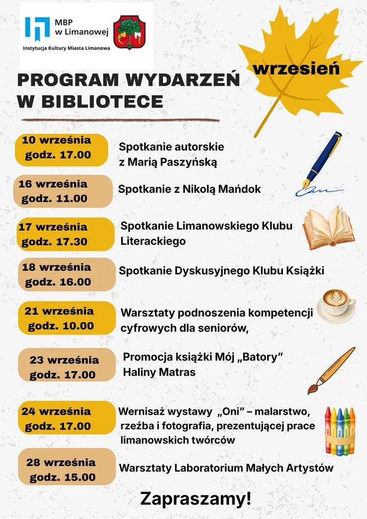 Osiem wydarzeń i spotkania dla dzieci. Wrzesień w limanowskiej bibliotece
